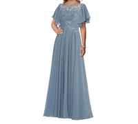 SAYNO Robe de mère de la mariée avec appliques en dentelle pour robes de bal de fin d'année, robes de cocktail en mousseline de soie, grande taille, Bleu poudré, 34