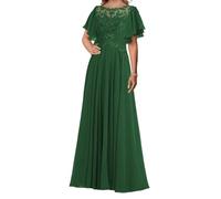 SAYNO Robe de mère de la mariée avec appliques en dentelle pour robes de bal de fin d'année, robes de cocktail en mousseline de soie, grande taille, eméraude, 34