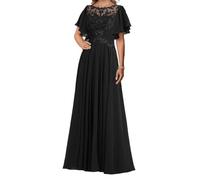 SAYNO Robe de mère de la mariée avec appliques en dentelle pour robes de bal de fin d'année, robes de cocktail en mousseline de soie, grande taille, Noir , 44