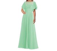 SAYNO Robe de mère de la mariée avec appliques en dentelle pour robes de bal de fin d'année, robes de cocktail en mousseline de soie, grande taille, vert menthe, 50 Grande taille