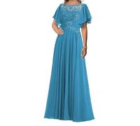 SAYNO Robe de mère de la mariée avec appliques en dentelle pour robes de bal de fin d'année, robes de cocktail en mousseline de soie, grande taille, bleu océan, 34