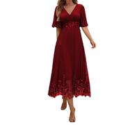 SAYNO Robe de mère de la mariée en dentelle pour robes de bal de mariage robes de cocktail plissées grande taille, rouge vin, 36