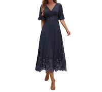 SAYNO Robe de mère de la mariée en dentelle pour robes de bal de mariage robes de cocktail plissées grande taille, bleu marine, 52 Grande taille
