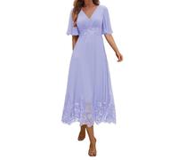 SAYNO Robe de mère de la mariée en dentelle pour robes de bal de mariage robes de cocktail plissées grande taille, lavande, 48