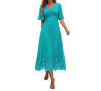 SAYNO Robe de mère de la mariée en dentelle pour robes de bal de mariage robes de cocktail plissées grande taille, bleu eau, 36