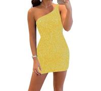 SAYNO Robe de soirée sirène à paillettes pour adolescentes, robe de soirée scintillante, mini robe de cocktail courte, doré, 54 Grande taille