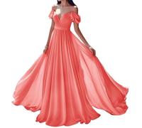 SAYNO Robes de demoiselle d'honneur à épaules dénudées en mousseline de soie avec col en V et poches, corail, 42