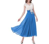 SAYNO Robes de demoiselle d'honneur grande taille en dentelle col en V pour femme, bleu, 36