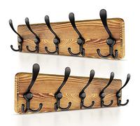 SAYONEYES Lot de 2 porte-manteaux muraux rustiques en pin massif avec 5 crochets triples - Porte-manteaux pré-assemblé - 43,2 cm de long, 40,6 cm de trou à trou - Cintre mural robuste