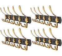 SAYONEYES Lot de 4 porte-manteaux muraux avec 5 crochets à trois manteaux à suspendre - 40,6 cm en acier inoxydable SUS304 - Finition mate - Étanche - Pour salle de bain et entrée (noir + or)