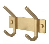 SAYONEYES Petit porte-manteau mural doré brossé de 15,2 cm en acier inoxydable avec 2 crochets doubles pour entrée, salle de bain, chambre à coucher, cuisine - Porte-manteaux moderne doré pour
