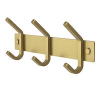 SAYONEYES Petit porte-manteau mural doré brossé de 22,9 cm en acier inoxydable avec 3 crochets doubles pour entrée, salle de bain, chambre à coucher, cuisine, porte-manteaux, chapeaux, serviettes