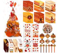Saypacck Lot de 194 articles de papeterie d'école de Thanksgiving avec sacs cadeaux de Thanksgiving, bloc-notes, autocollants, stylo à bille, marque-page pour automne, fêtes, cadeaux de classe