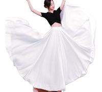 SAYTAK Jupe Tournante en Mousseline Jupe de Danse plissée à 720 degrés for Femme, Couleur Unie, Taille Haute, en Mousseline de Soie, Grande Taille(White,Length 100cm)