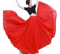 SAYTAK Jupe Tournante en Mousseline Jupe de Danse plissée à 720 degrés for Femme, Couleur Unie, Taille Haute, en Mousseline de Soie, Grande Taille(Red,Length 85cm)