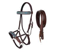 Sazaar Tack Bride de cheval Western en cuir sans mors + rênes fendues + collier de poitrine Western Marron ST-017A