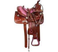 Sazaar Tack Selle Western pour cheval 30,5 cm avec siège en daim rose | Ensemble complet de clous en cuir fait main, conchos argentés
