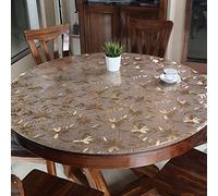 SAZDFY Protecteur de Table Rond en Plastique Transparent, Couverture de Nappe imperméable en PVC Vinyle Housse de Table essuyable antidérapante pour Coussin de Bureau de Cuisine-Or A Diamètre: 80 cm