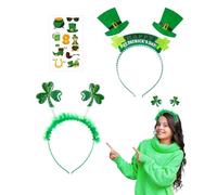 sazpajacos 3 Pcs St. Patrick's Day Trèfle Couvre-chef bandeau Set St. Patrick's Day Irlande Leprechaun Costume Accessoires Comprend Coiffe, Autocollants pour Défilé de fête de carnaval, Vert