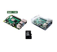 SB Components Raspberry Pi 4 Basic Kit - Raspberry Pi 4 Model B, étui de protection et carte microSD 16 Go 1GB RAM Transparent