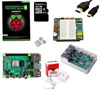 sb Components Raspberry Pi 4 Kit avec BreadPi et livre d'entraînement (Rasberry Pi 4 Modèle B, étui de protection, alimentation, câble micro HDMI et carte MicroSD 32 Go) 2GB RAM Transparent