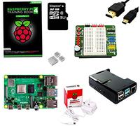 sb Components Raspberry Pi 4 Kit avec BreadPi et livre d'entraînement (Rasberry Pi 4 Modèle B, étui de protection, alimentation, câble micro HDMI et carte MicroSD 32 Go) 2GB RAM Boîtier noir.
