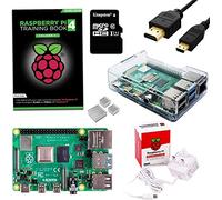 sb components Raspberry Pi 4 Kit de démarrage avec guide de démarrage rapide - 8 Go (carte micro SD 64 Go, étui transparent)
