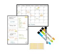 SB PACK Calendrier Magnétique Mensuel Pour Frigo A3 + Tableau Magnetique Hebdomadaire A4 + 4 Marqueurs Premium + 55 Stikers Aléatoires | Planning Frigo Magnetique pour Les Repas Familiaux