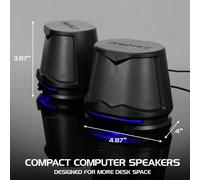SB2 PC Speakers with Blue LED Lights and USB 2.0 Powered Design-10W Peak Sound,3.5mm Wired Connection,In-Line Volume Control-Computer Compatible
