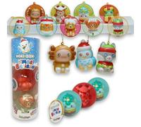 #sbabam FUNNY BOX Doki Doki Xmas Squishy, Palline di Natale con Laccetto e Squishy Antistress, 3 Pezzi, Stickers Inclusi, Giochi per Bambini Slow Rising - Decorazioni Natalizie per Albero di Natale