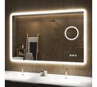 S'bagno 100x70cm Bluetooth Miroir LED Salle de Bain, Grossissant 5X | Miroir Salle de Bain avec Eclairage, Anti-buée, 3 Couleurs, Dimmable, Mémoire, Verre Trempé, IP44, CRI>90, Pose Réversible