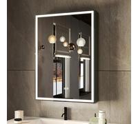 S'bagno Armoire de salle de bain avec miroir 500 x 700 mm - En alliage d'aluminium - Prise interne - Anti-buée - 3 couleurs à intensité variable - Fonction mémoire - Verre trempé HD - Étanche