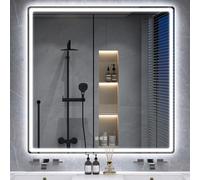 S'bagno Miroir de salle de bain Bluetooth avec éclairage - 100 x 100 cm - LED - Avec désembuage - 3000 K - 6500 K - Intensité variable - Mémoire - Verre trempé HD - IP44 - Avec LED - Horizontal