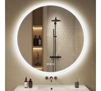 S'bagno Miroir Rond Salle de Bain 90 cm, Miroir Salle de Bain avec Eclairage et Bluetooth, Anti-Buée, 3000K-6500K, Dimmable, Verre trempé HD, IP44 Miroir LED Salle de Bain avec Mémoire
