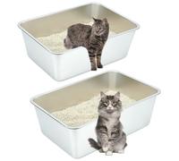 Sbayool Lot de 2 litières ouvertes pour chat - En acier inoxydable - Sans couvercle - Surface lisse et anti-adhésive - Sans odeur - Anti-rouille - 60 x 40 x 20 cm