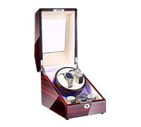 SBCGFY Coffret de remontage pour 2 Montres automatiques + 3 espaces de Rangement, Finition laquée Piano, éclairage LED Bleu, Moteur Silencieux.