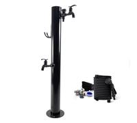 SBCGFY Colonne D'Arrosage Verticale Cylindrique en Acier Inoxydable 304 avec Deux Robinets Et Pistolet D'Arrosage, Support pour Tuyau D'Arrosage Antigel Extérieur, Noir