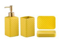 SBCGFY Distributeur de Savon élégant Articles ménagers Ensemble d'accessoires de Salle de Bain en céramique 4/5 pièces Distributeur de Savon avec Pompe pour comptoir de vanité B(Pack de 4 Jaunes)