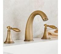 SBCGFY Robinet De Baignoire Vintage en Laiton Durable avec Mitigeur Eau Chaude/Eau Froide, Double Poignée, Montage sur Plage, Ensemble De Robinetterie 3 Trous, Slt3Pc3