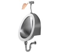 SBCGFY Urinoir Mural pour Hommes en Acier Inoxydable 304 avec Robinet de Chasse Manuel, Toilettes commerciales Anti-éclaboussures pour lieux publics, rangée de parois argentées