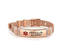 SBI Jewelry Bracelet d'identification médicale rose pour femmes, hommes, famille, amis, bracelet d'identification d'urgence réglable en acier inoxydable or rose, 21.57 cm, Acier inoxydable, Pas de