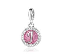 SBI Jewelry Breloque avec pierre de naissance rose - Lettre J - Compatible avec les bracelets Pandora - Bijoux pour femme