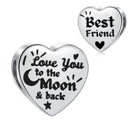 SBI Jewelry Breloque d'anniversaire en forme de cœur avec inscription « I Love You » pour bracelets Pandora Best Friend - Breloque pour femme - Cadeau de la part d'amis