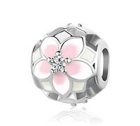 SBI Jewelry Breloque fleur rose blanche compatible avec les bracelets à breloques Pandora, pour maman, épouse, petite amie, petite-fille, anniversaire de mariage, Métal non précieux, Pas de gemme
