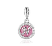 SBI Jewelry Pendentif lettre N avec pierre de naissance rose compatible avec les bracelets à breloques Pandora