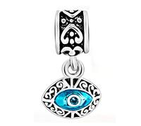 SBI Jewelry Pendentif porte-bonheur bleu mauvais œil compatible avec bracelet Pandora pour femme - Pendentif porte-bonheur pour anniversaire de mariage, OneSize, Cuivre, Pas de gemme