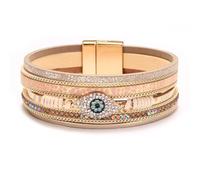 SBI Jewelry The Devil's Eye Strass Fermoir Bracelet en Cuir PU Wrap Bracelet pour Femme, One Size, Cuir, Pas de pierre précieuse