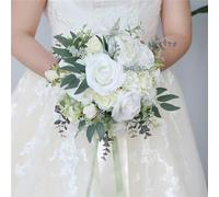 SBJKLYRN Bouquet， Bouquet de mariée de 25 cm, Roses Blanches artificielles Vintage