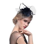 SBJKLYRN chapeau de cocktail， Bandeau en maille avec fleurs et rubans for femme, idéal for un mariage, un cocktail, un thé ou une fête(Black)