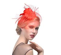 SBJKLYRN chapeau de cocktail， Bandeau en maille avec fleurs et rubans for femme, idéal for un mariage, un cocktail, un thé ou une fête(Red)